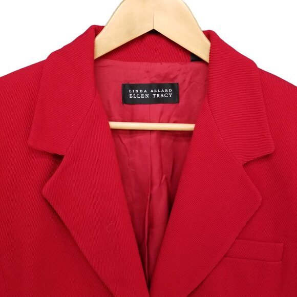 Vtg Linda Allard Ellen Tracy Blazer Jacket Womens Solid Red Wool Corduroy Sz 12P - Picture 4 of 12